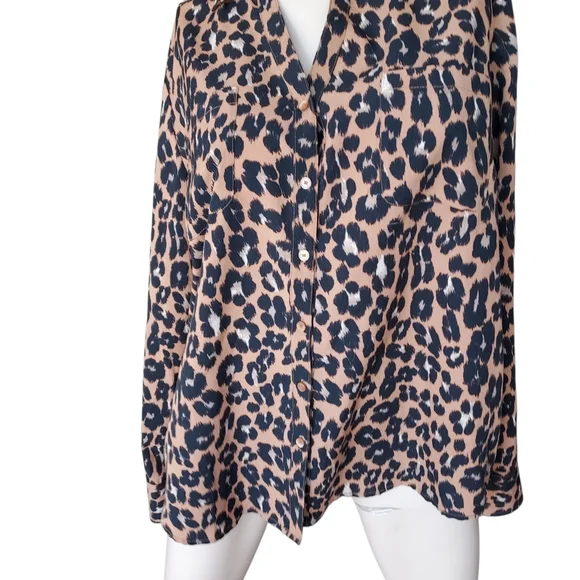 Talbots Cheetah Print Button Down Long Sleeve Womens Top Size Large - Picture 13 of 15